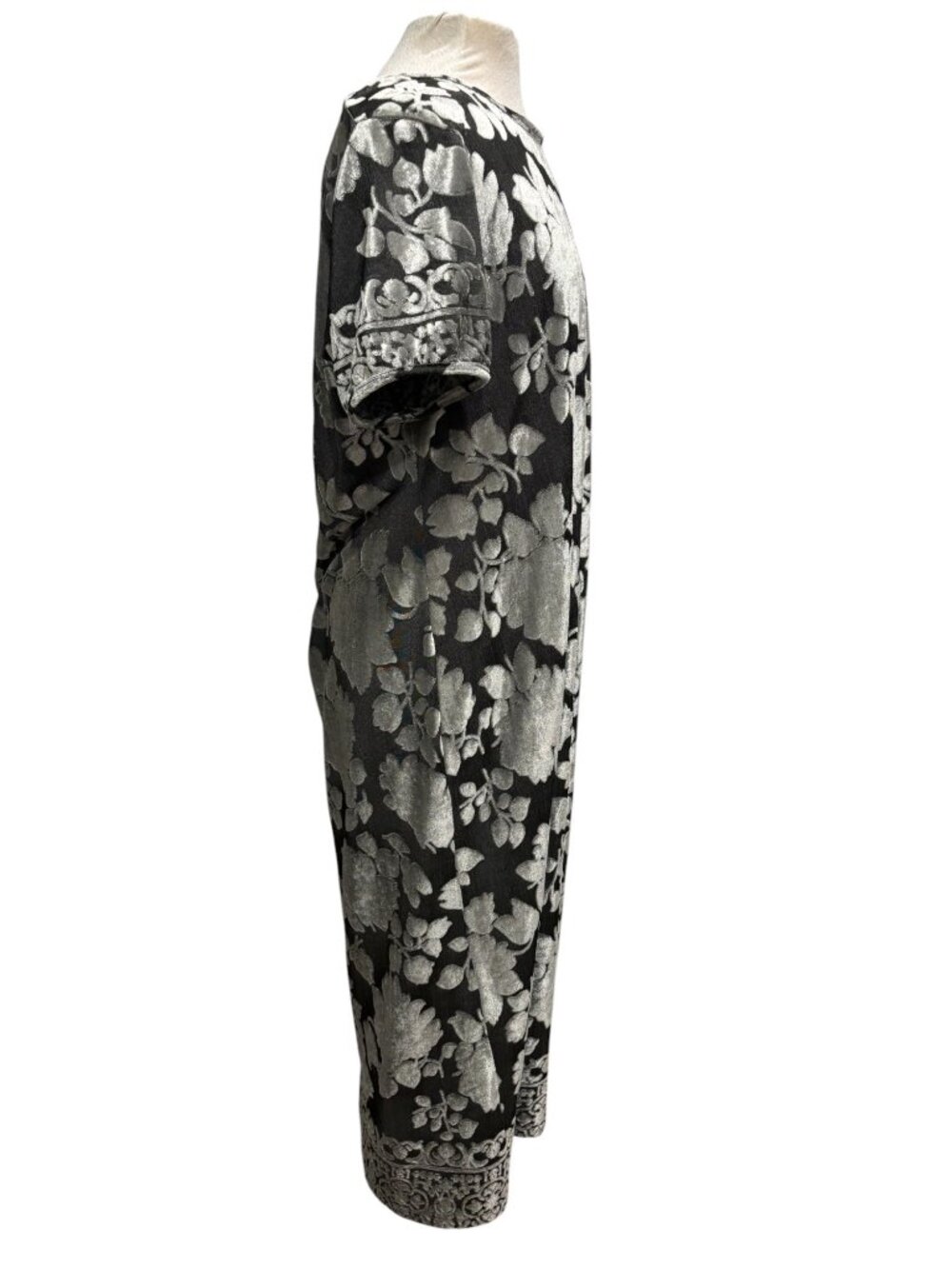 Vintage CW Rose Woman Silver Floral Metallic Maxi Dress Boho Art to Wear XL - Picture 6 of 9
